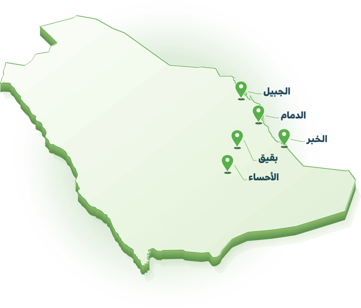 خريطة الموسى الصحية، تظهر الأحساء وبقيق والخبر والدمام والجبيل